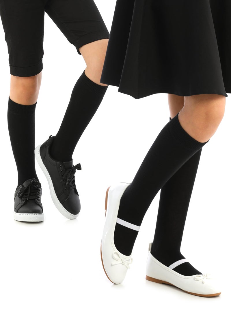 Hugh Ugoli Girls Boys Kids School Uniform Long Dress Socks, Extremely Soft, Comfortable, Rayon derived from Bamboo, Chemical-Free, 3 Pairs Black | 5-6 Years - Image 1